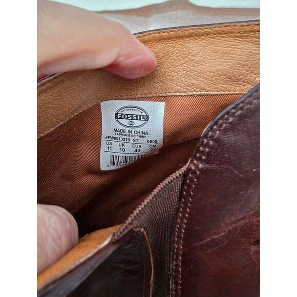 VTG Fossil Brown Leather Heeled Ankle Boots With Wooden Cone Heels sz 11 - Picture 13 of 14